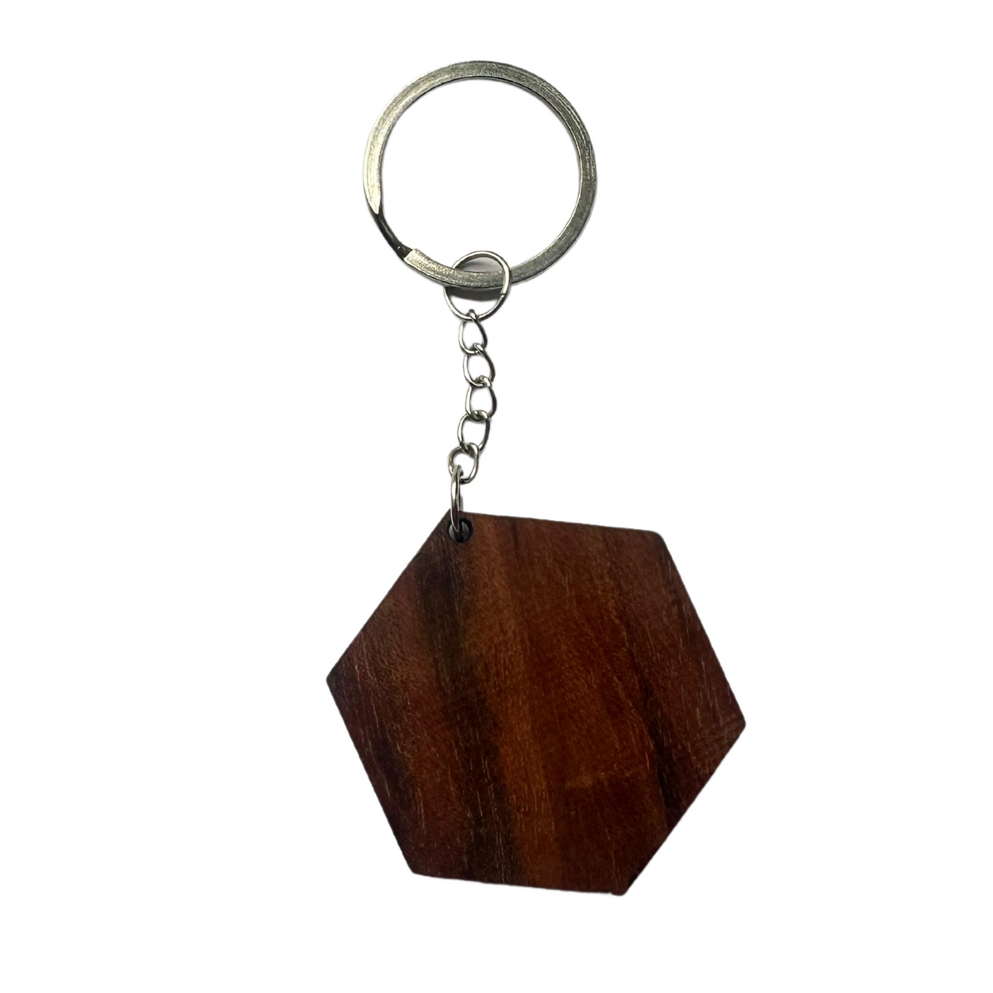 3 handmade wooden key rings, inlaid with mother-of-pearl