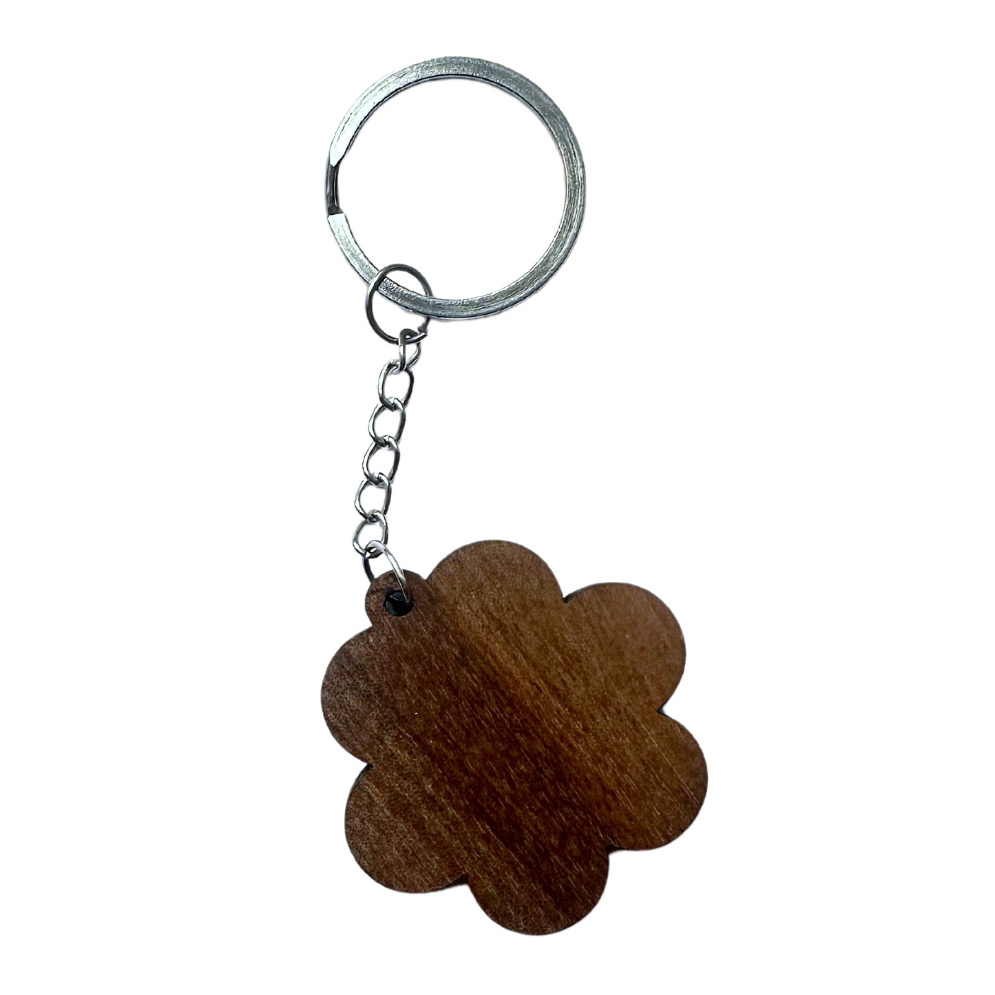 3 handmade wooden key rings, inlaid with mother-of-pearl