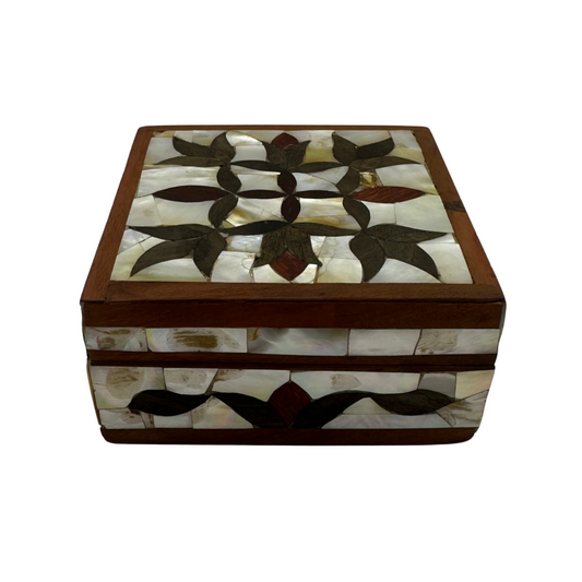 Handmade mosaic box with wood inlaid with mother of pearl