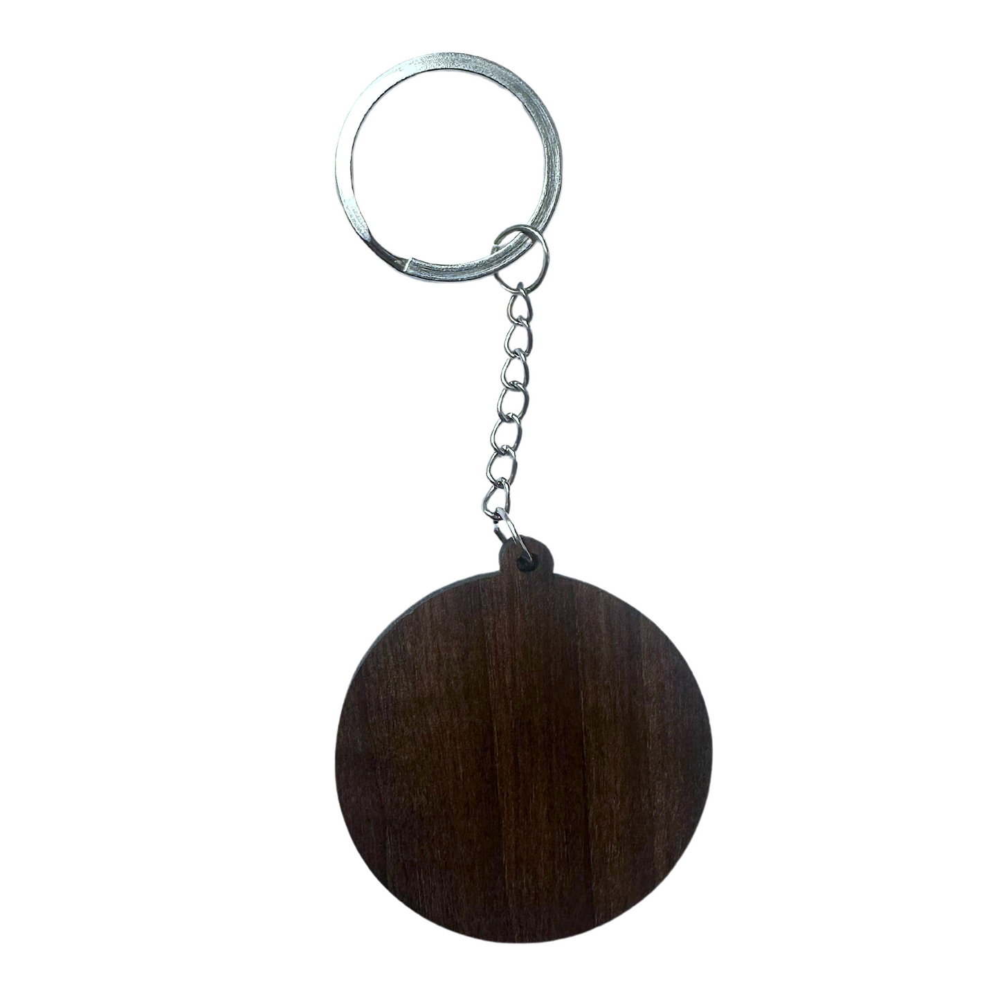 3 handmade wooden key rings, inlaid with mother-of-pearl