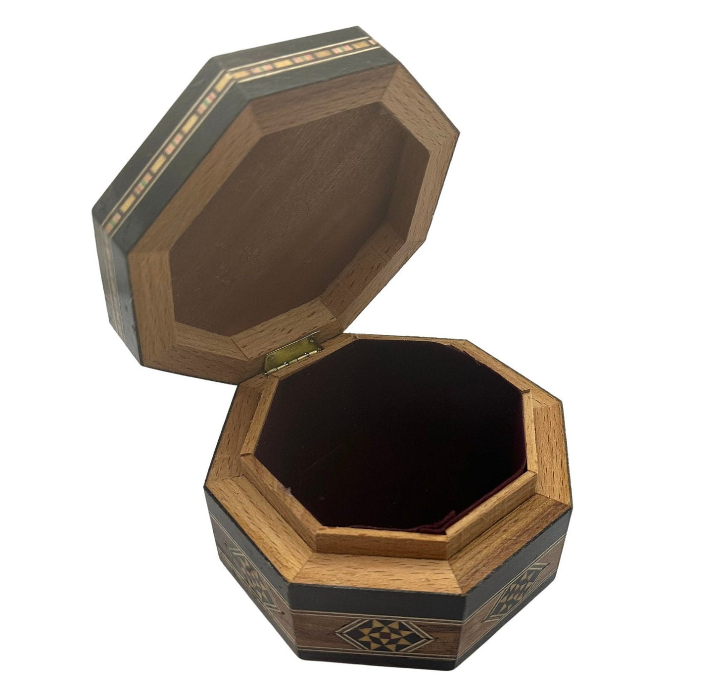 Coffret à bijoux, mosaïque artisanale en bois de noyer, hêtre et Pin, incrustés de nacre