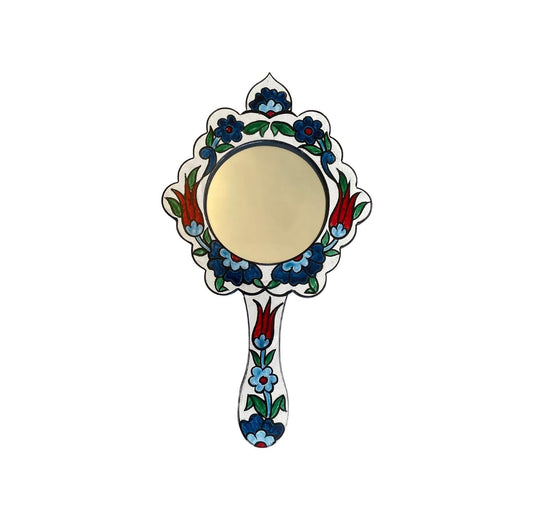 Miroir fait à la main en bois, décoré à la maniére de Faïence (Ishani)